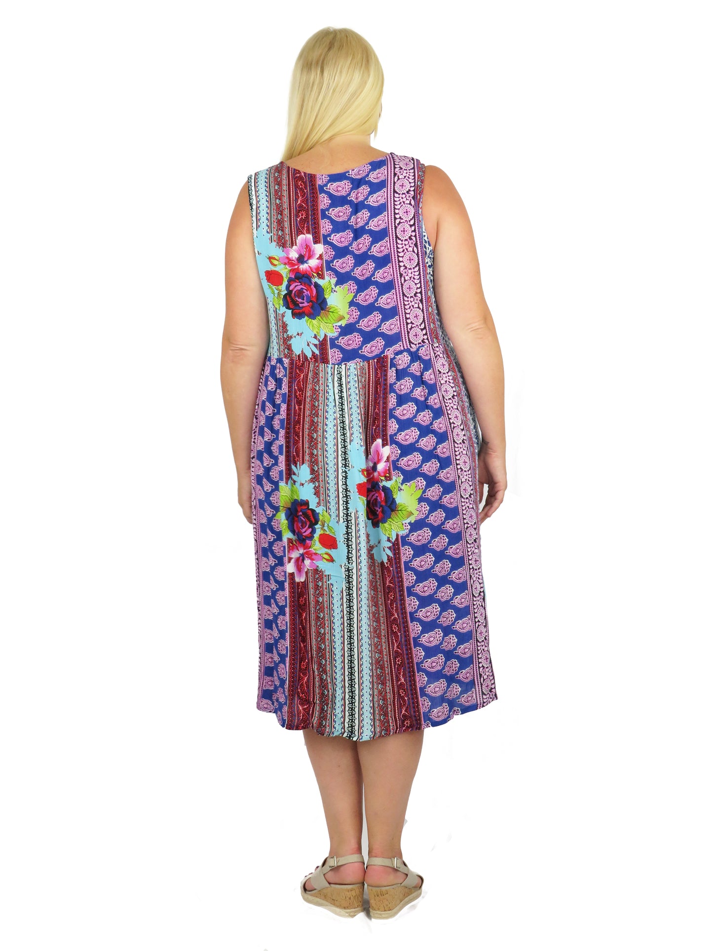 V-Neckline Empire Waist Border Print Dress - Plus Size