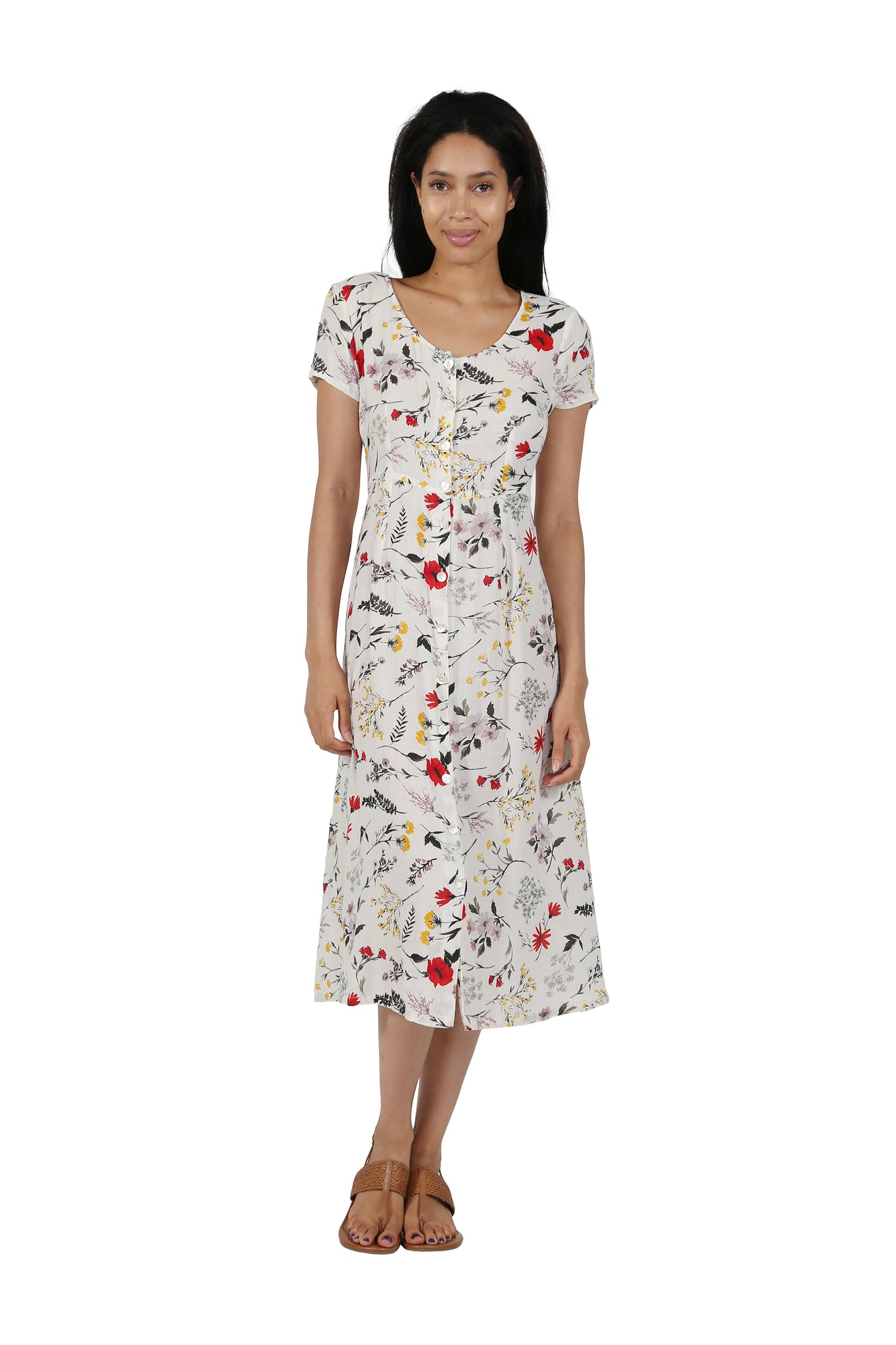 La Cera Button Front Short Sleeve Dress - La Cera