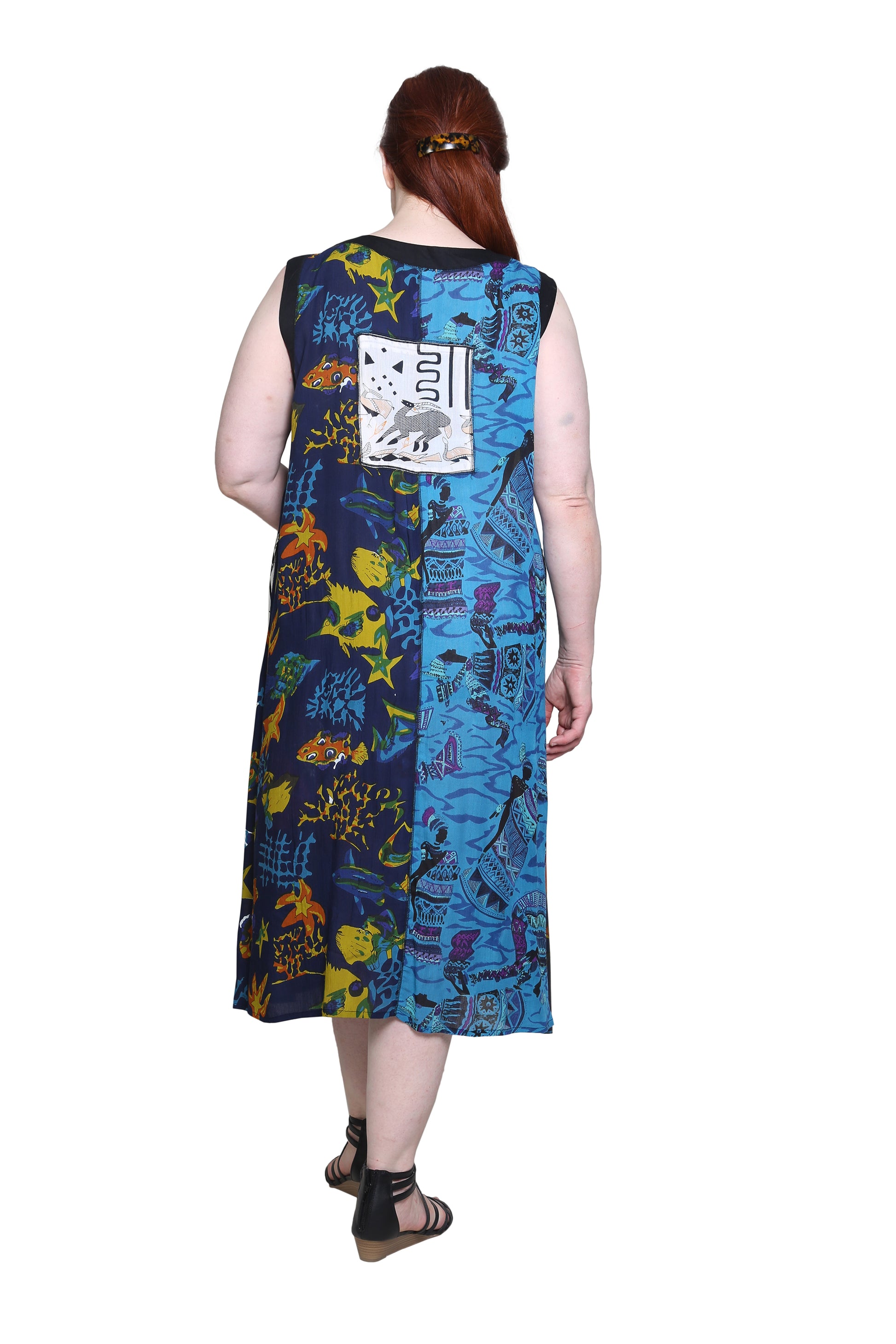 La Cera Multi Print Plus Size Sleeveless Dress - La Cera