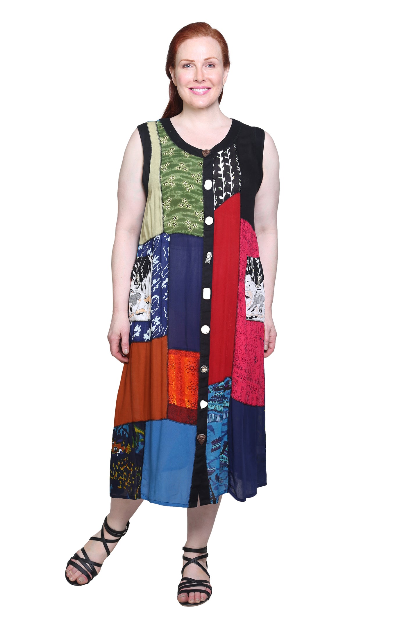 La Cera Multi Print Plus Size Sleeveless Dress - La Cera