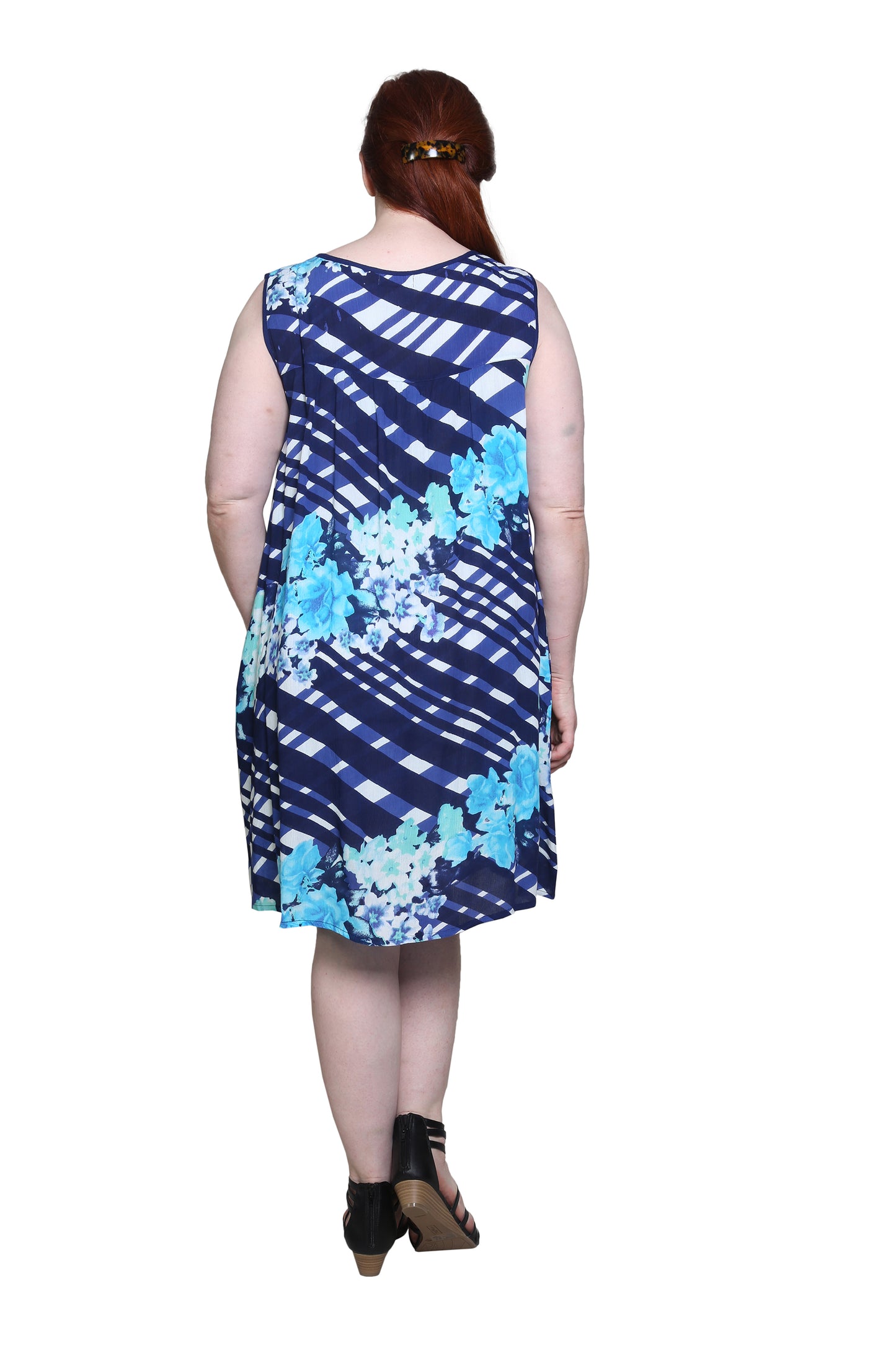 Crochet Yoke Geometrical Print Dress - La Cera