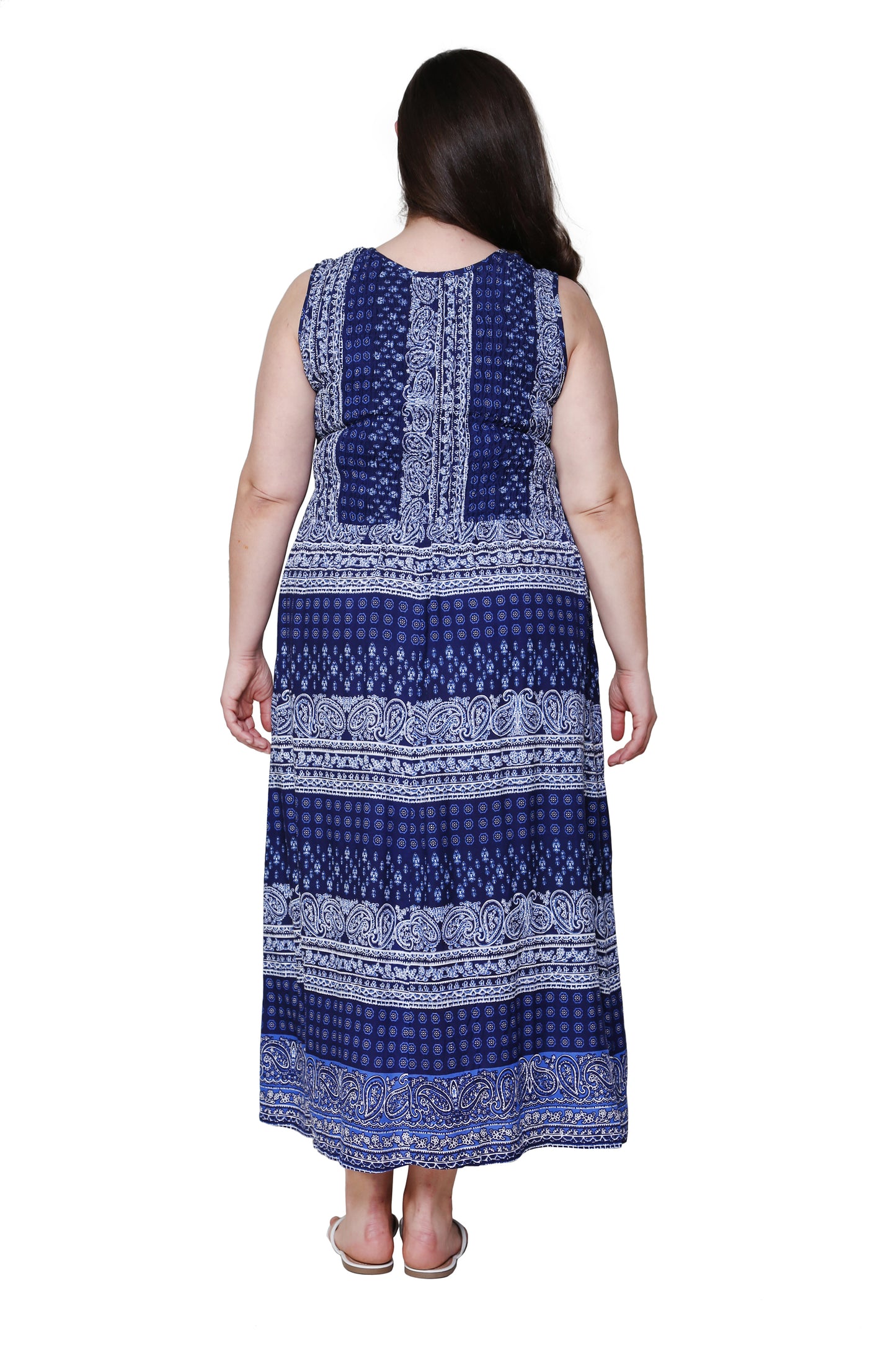 La Cera Blue Paisley Plus Size Sleeveless Maxi Dress