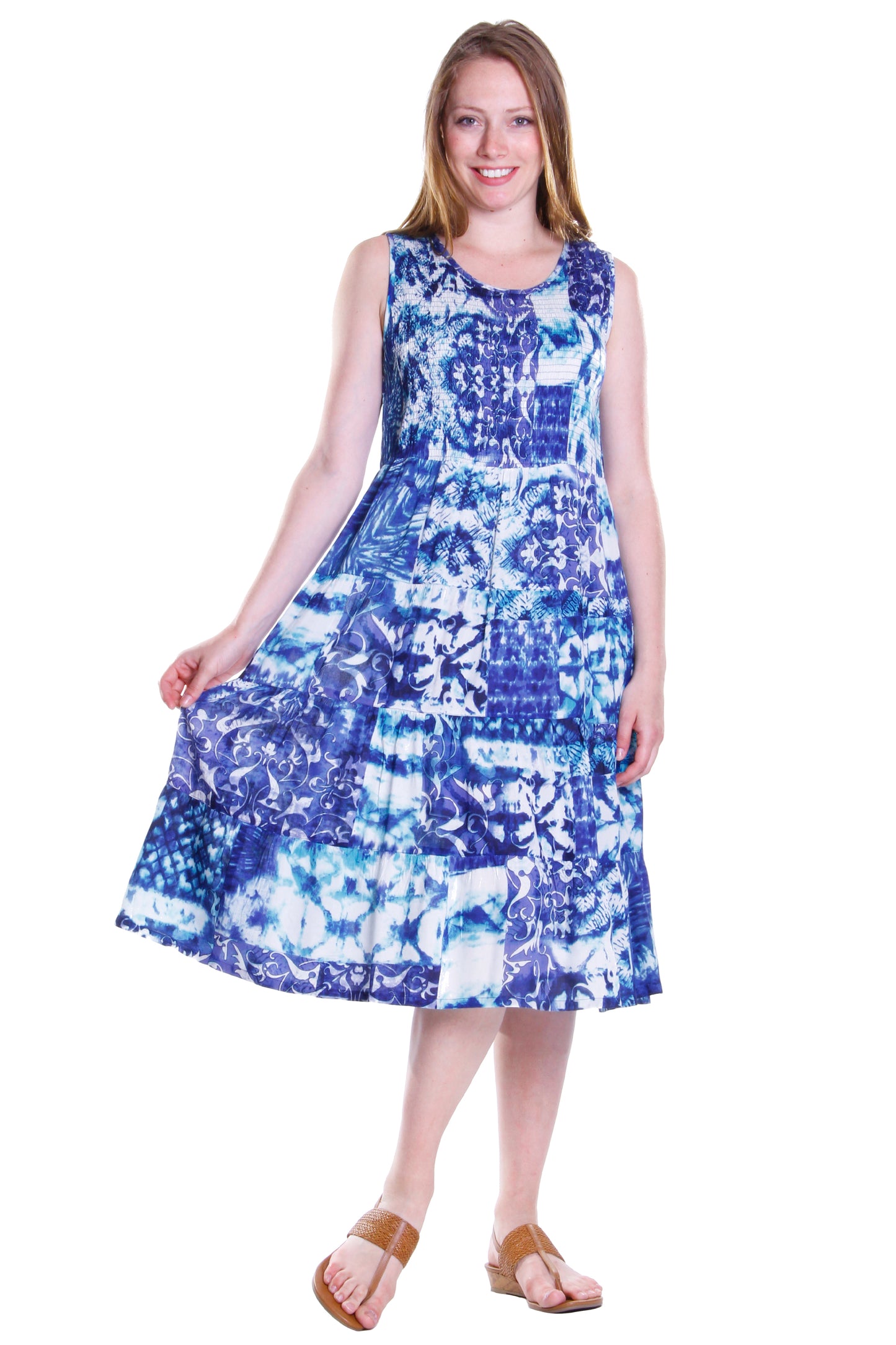 Vestido azul sin mangas con efecto tie-dye de La Cera