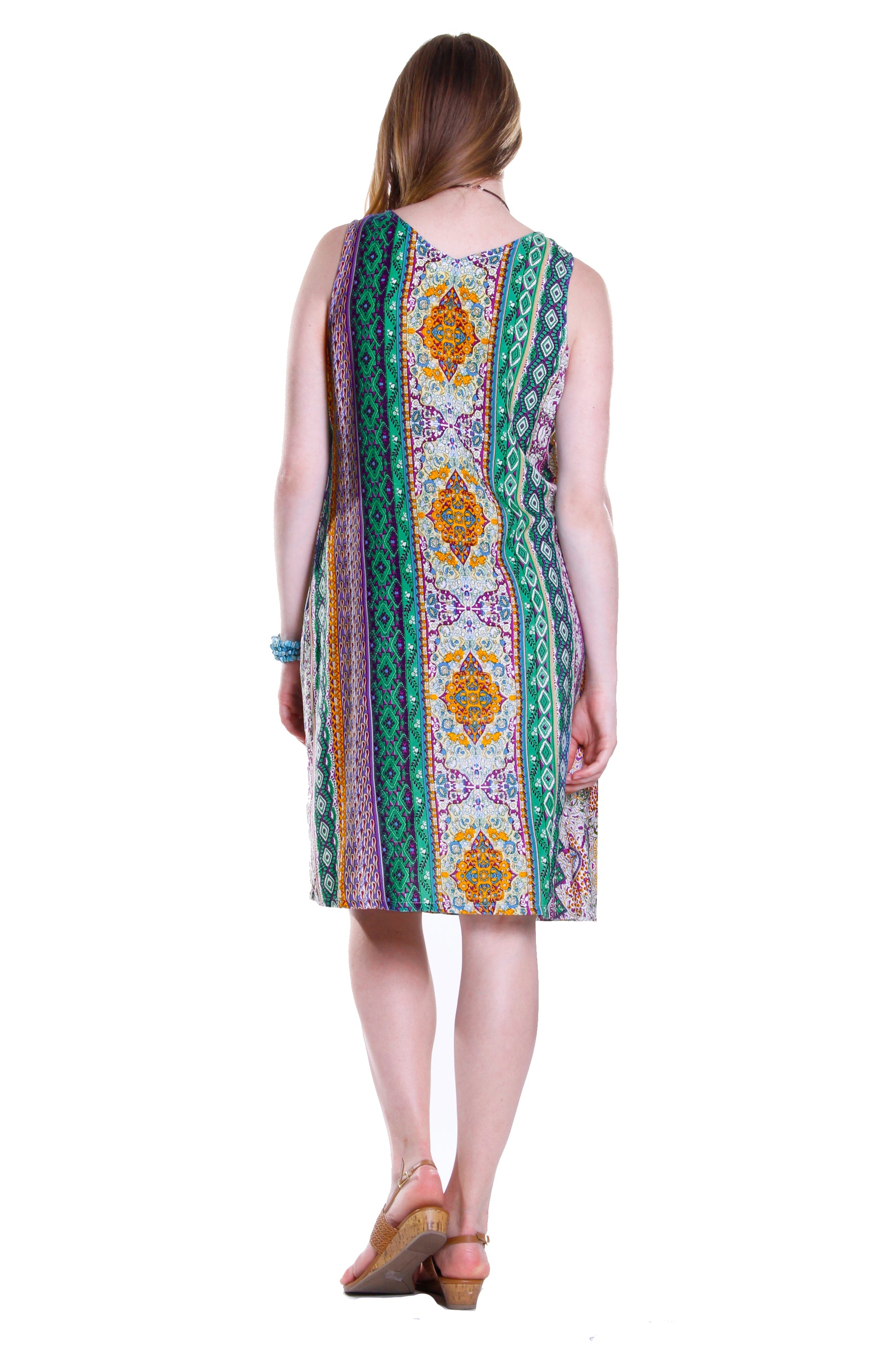 La Cera Green Multi Print Sleeveless Dress - La Cera