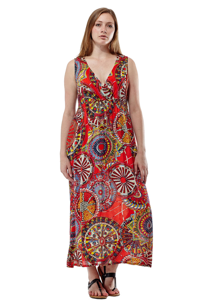 La Cera Red Sleeveless V-Neck Maxi Dress - La Cera