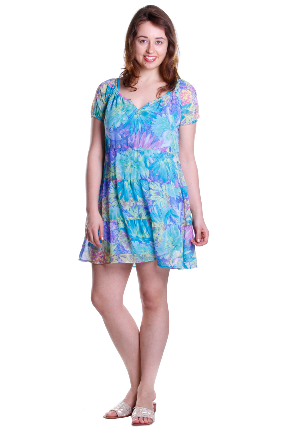 Vestido de georgette con estampado floral tropical