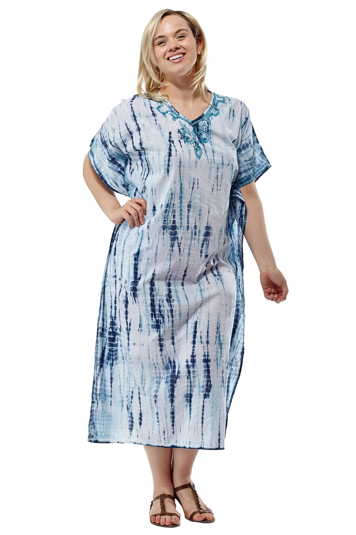 Caftán 100% algodón con estampado Tie-Dye