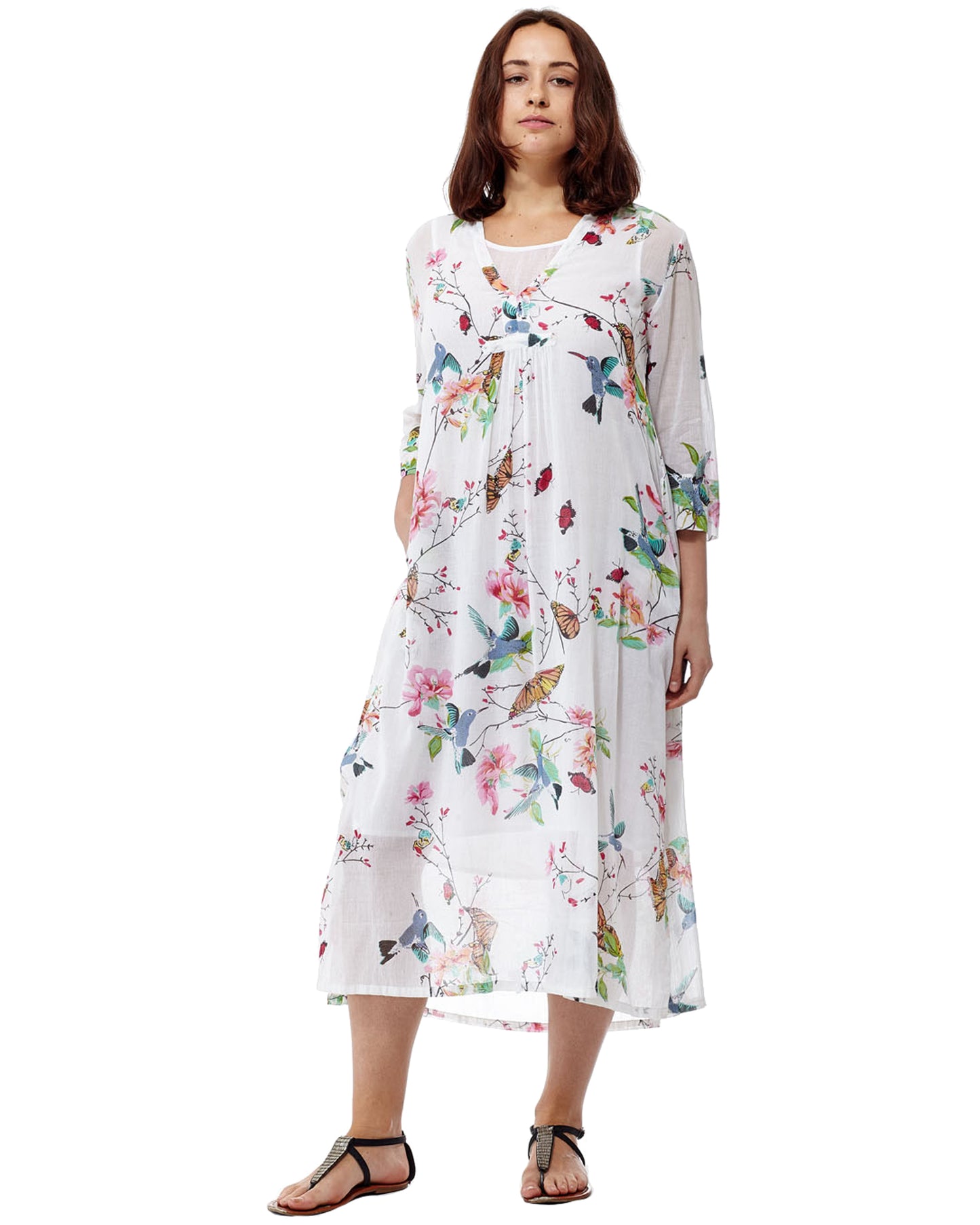 Floral Hummingbird Long Sundress - La Cera