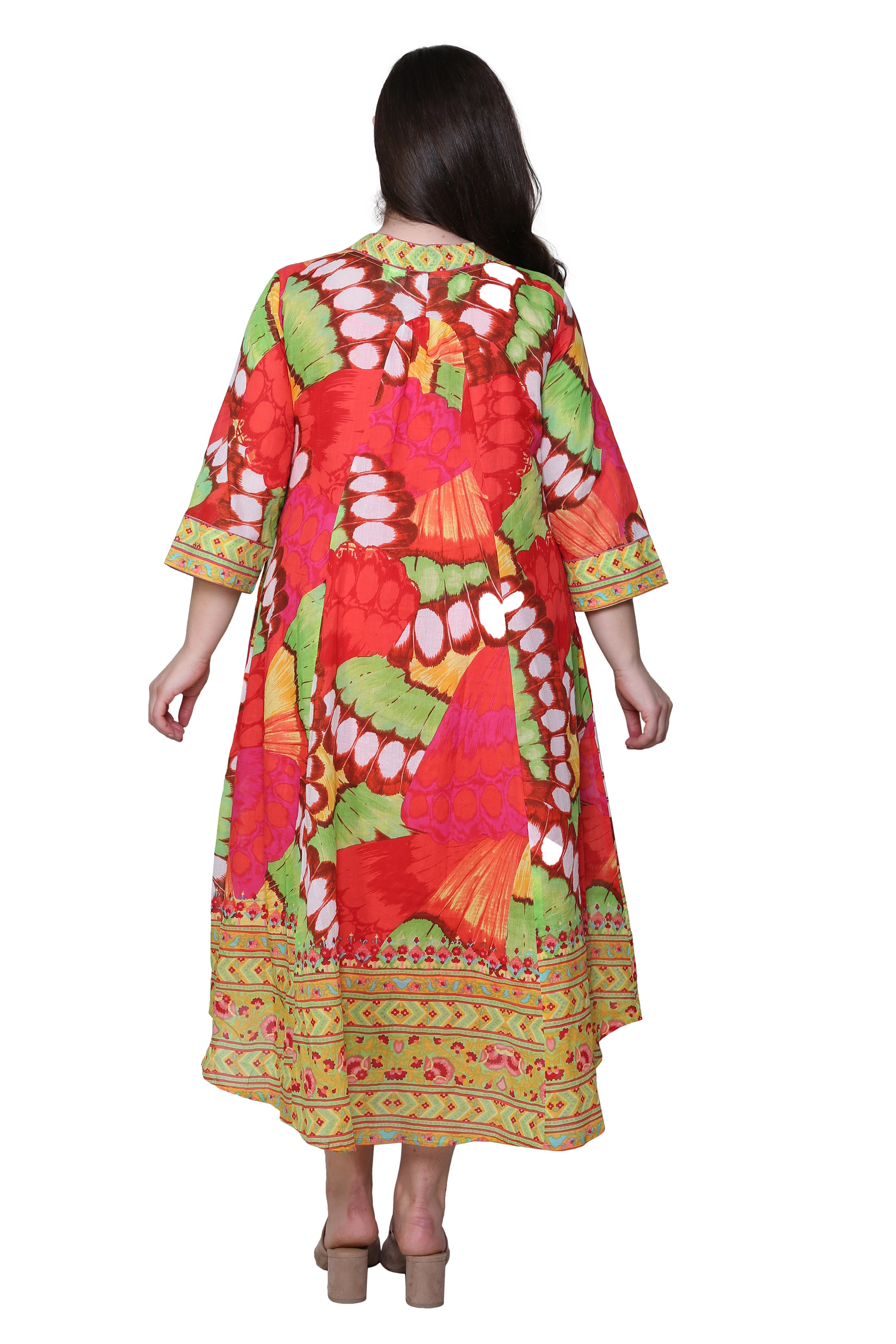 La Cera Women's Plus Size High-Low Butterfly Printed Caftan - La Cera