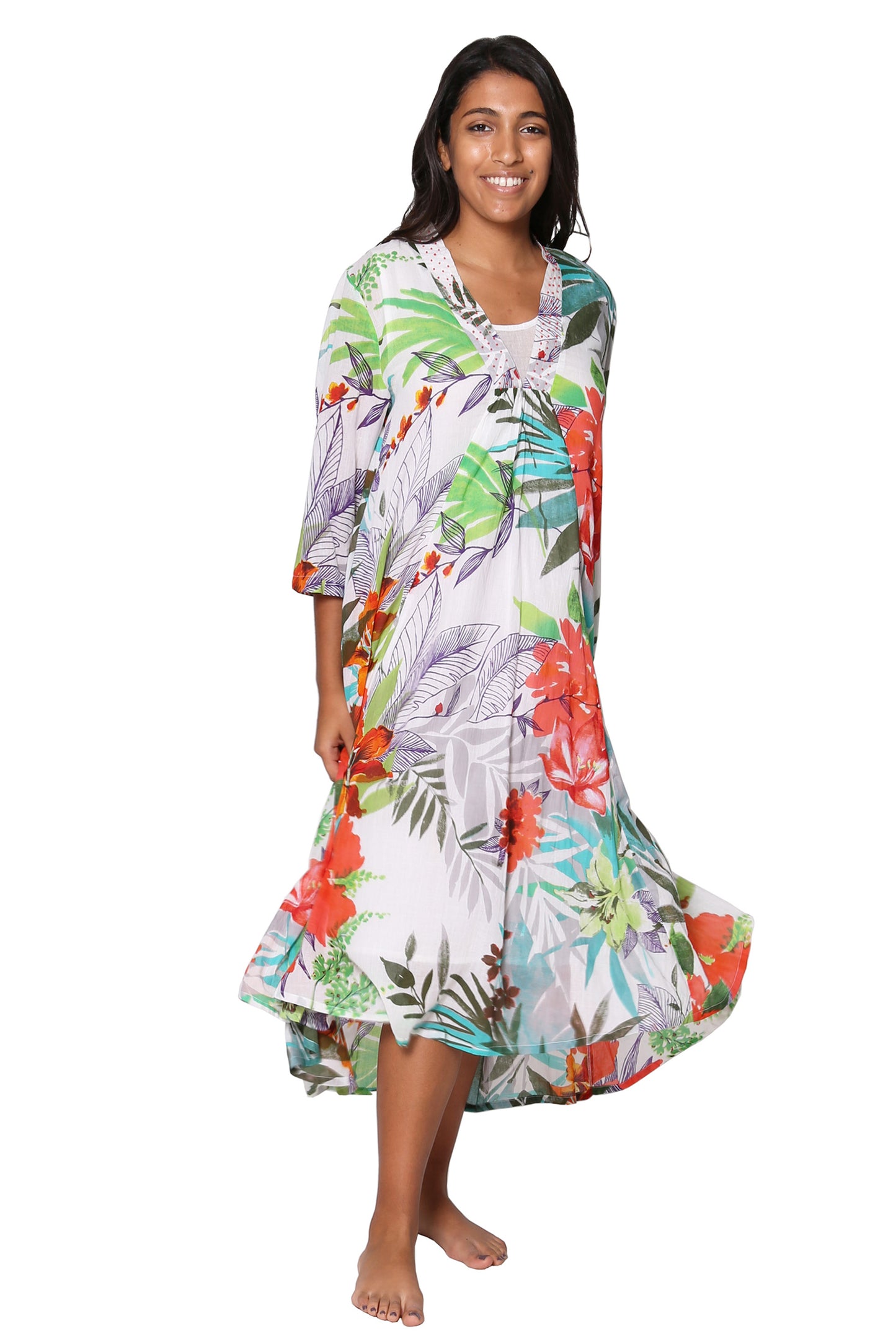 La Cera Women's High-Low Printed Caftan - La Cera