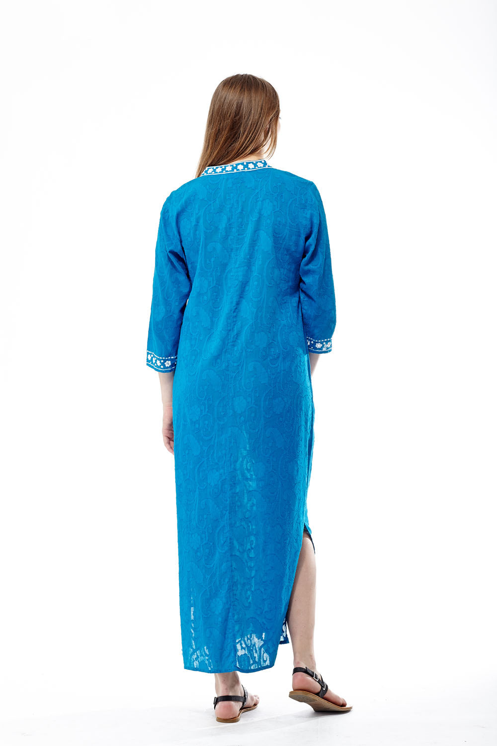 La Cera 3/4 Quarter Length Sleeve Embroidered Caftan - La Cera