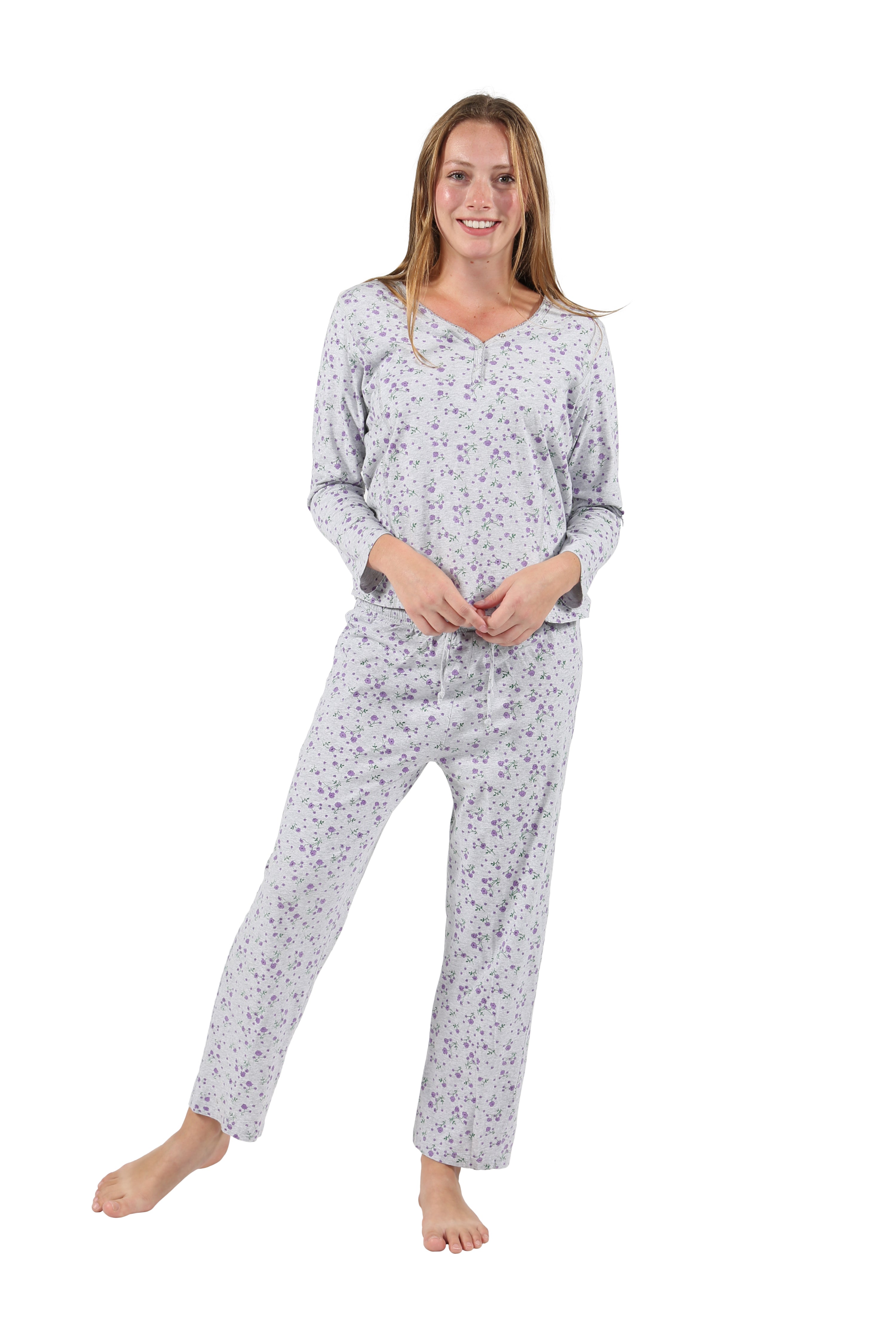 La Cera Knit Floral Pajama Set - La Cera