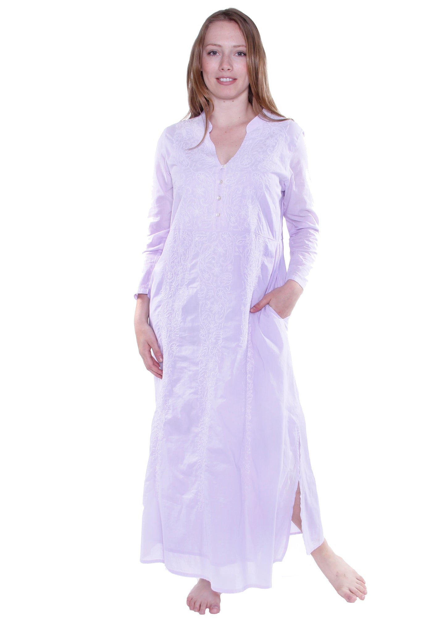 La Cera Notch V-Neck Embroidered Caftan - La Cera