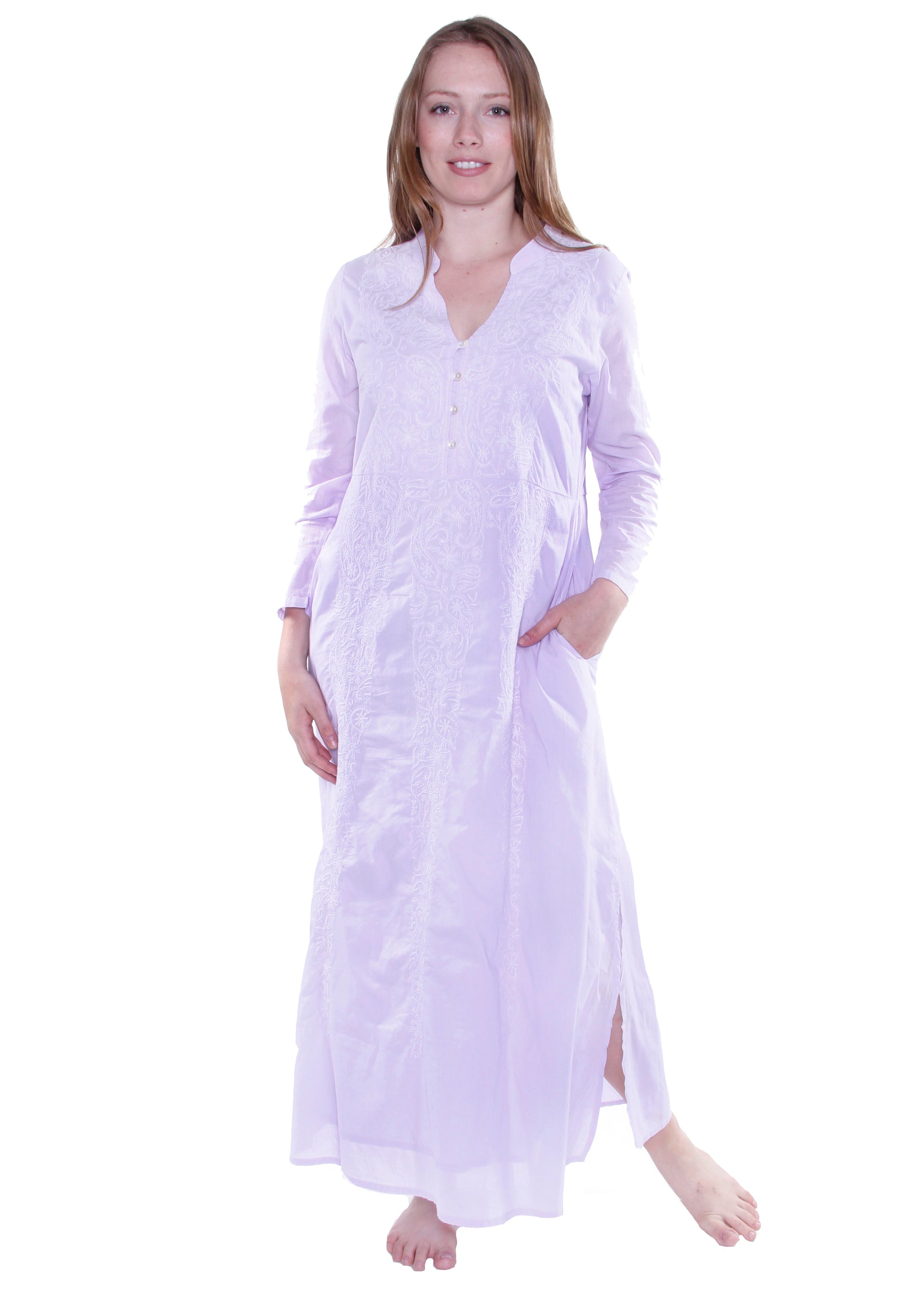 La Cera Notch V-Neck Embroidered Caftan - La Cera