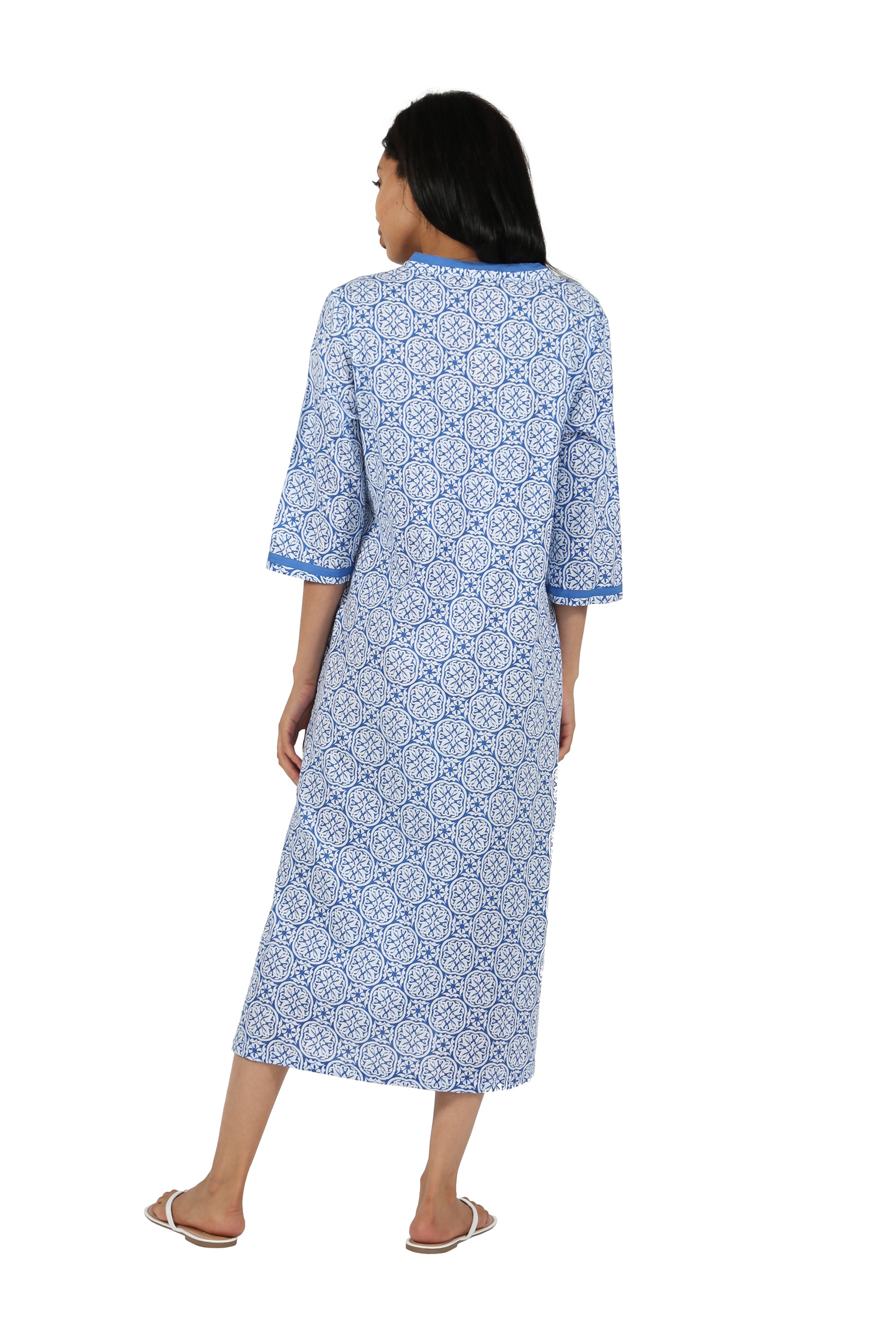 La Cera 100% Cotton Geo Printed Caftan - La Cera