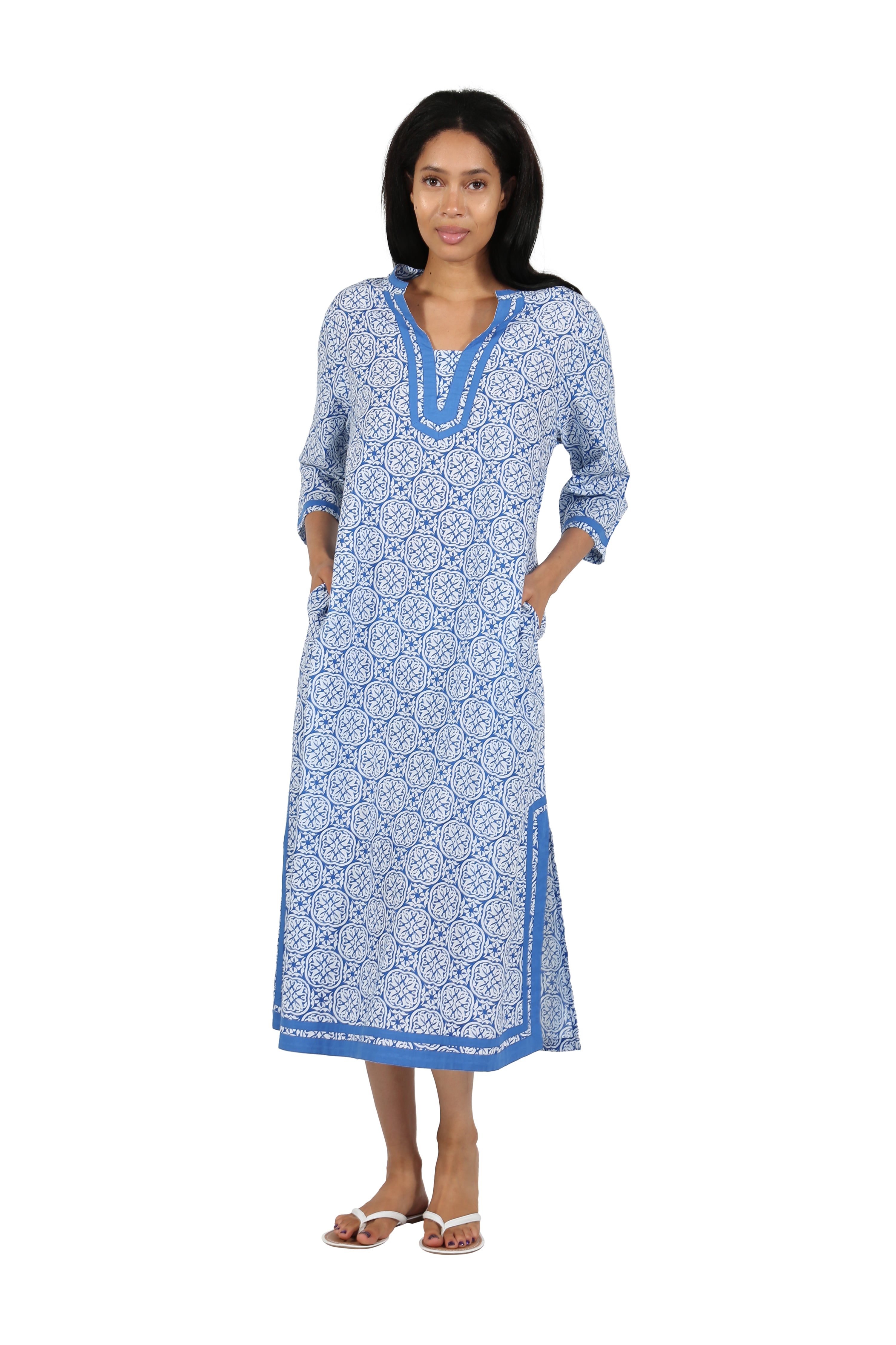 La Cera 100% Cotton Geo Printed Caftan - La Cera