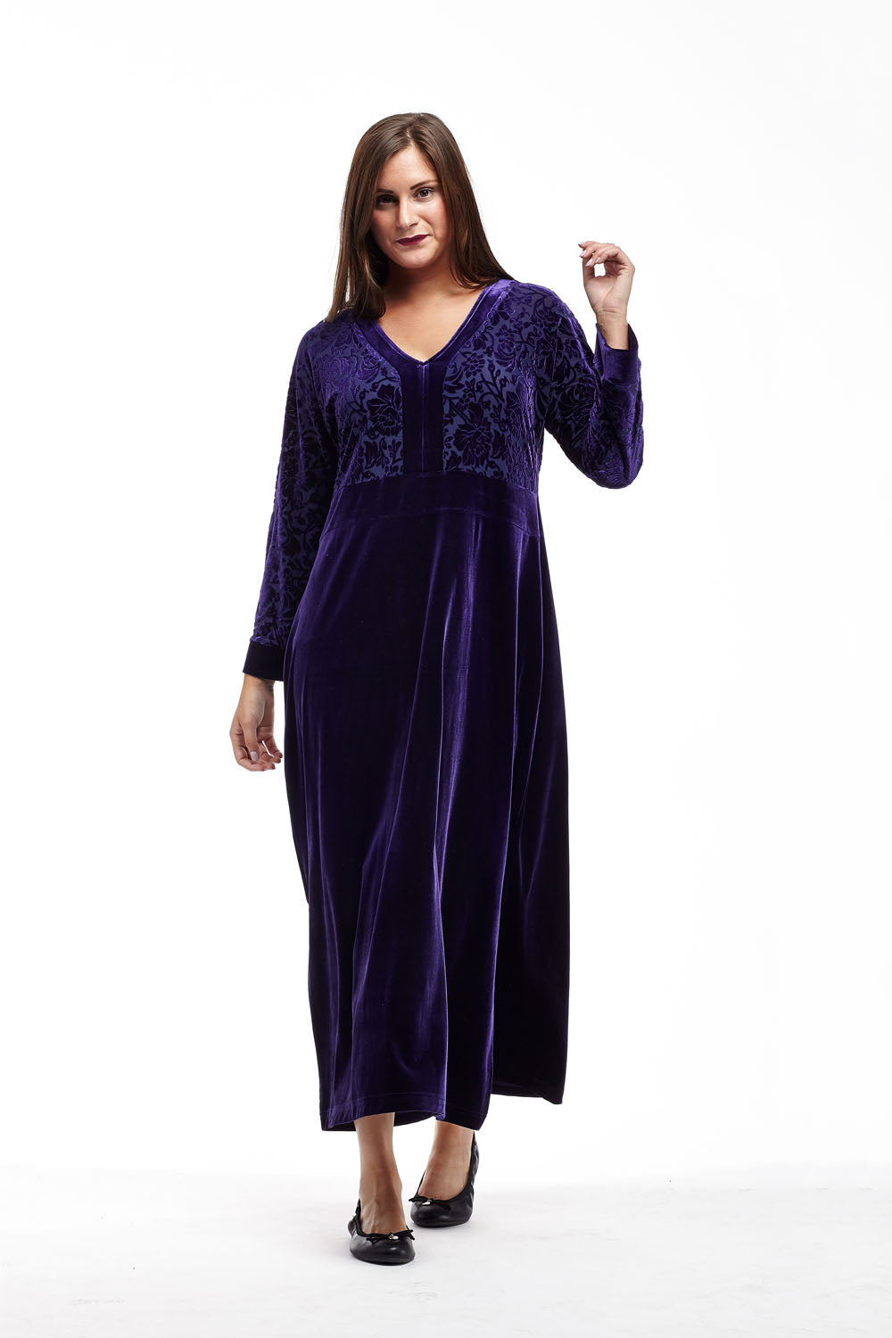 Velour Burnout Jacquard Trimmed Dress