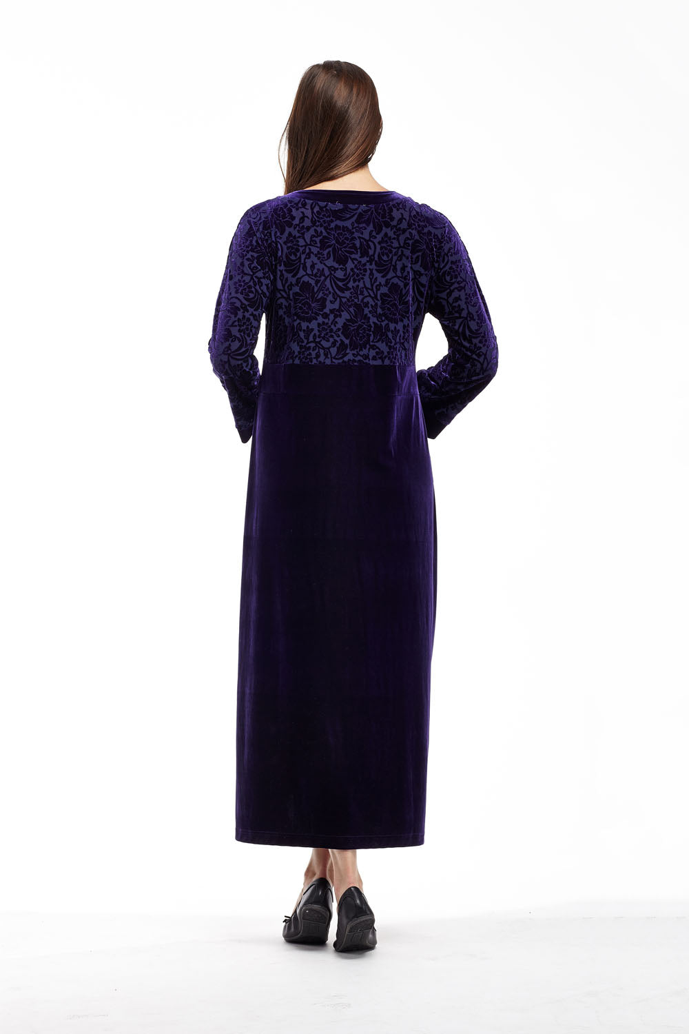 Velour Burnout Jacquard Trimmed Dress