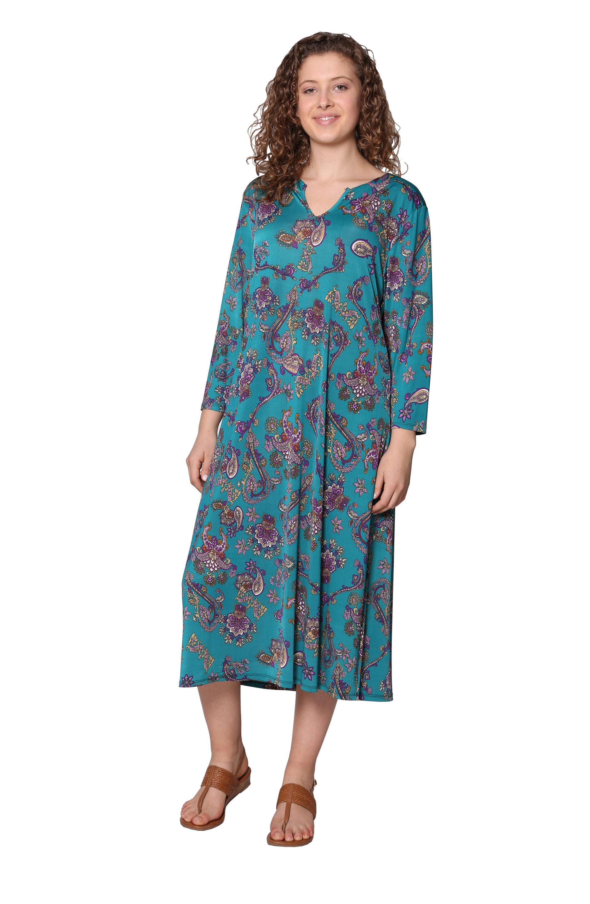 La Cera Paisley Print Long Sleeve Dress - La Cera