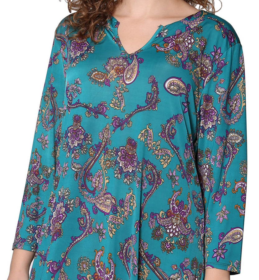 La Cera Paisley Print Long Sleeve Dress - La Cera
