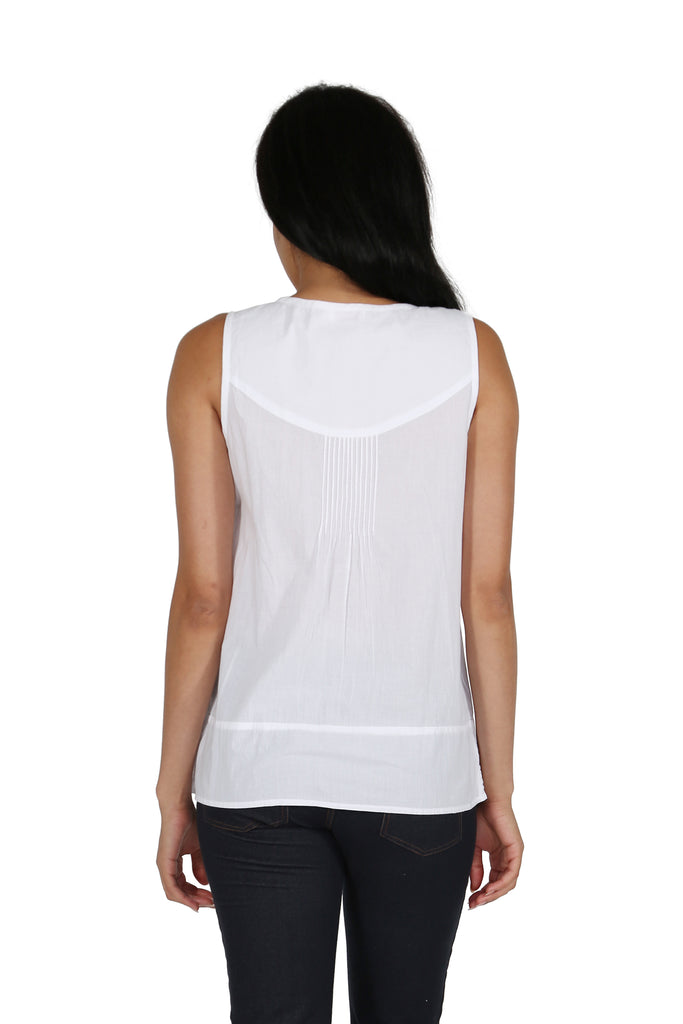 La Cera White Embroidered Sleeveless Top - La Cera