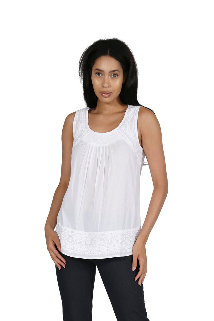 La Cera White Embroidered Sleeveless Top - La Cera