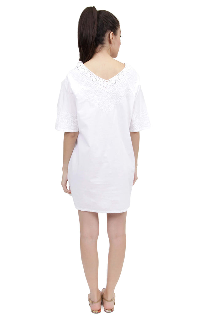 La Cera White Embroidered Cover Up - La Cera