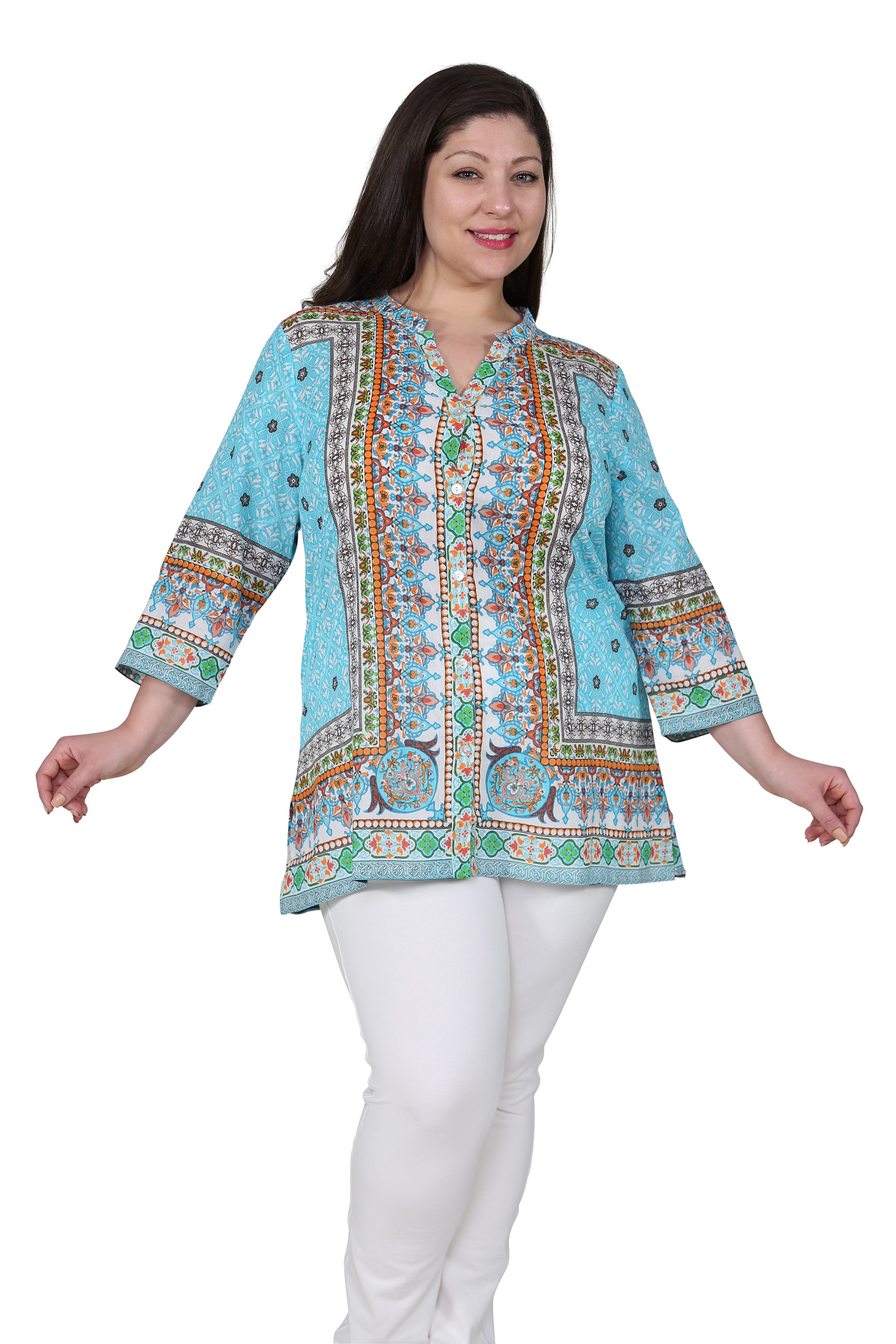 Plus Size Mosaic Border Print Tunic - La Cera