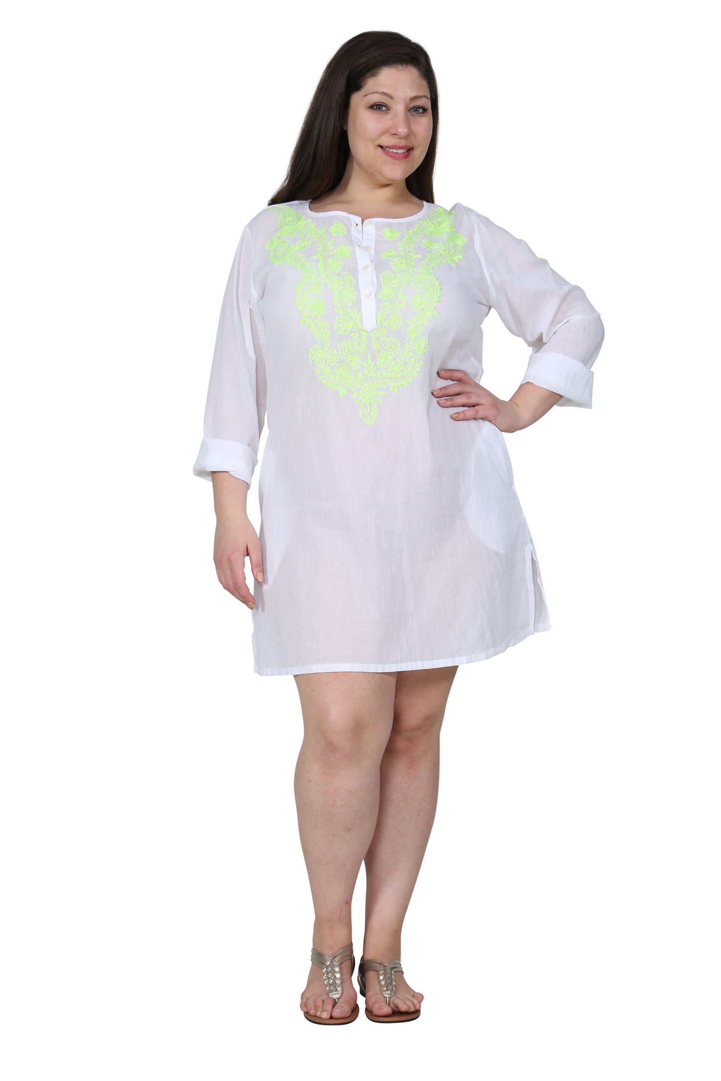 La Cera Plus Size Long Sleeve Button Front Cover Up - La Cera