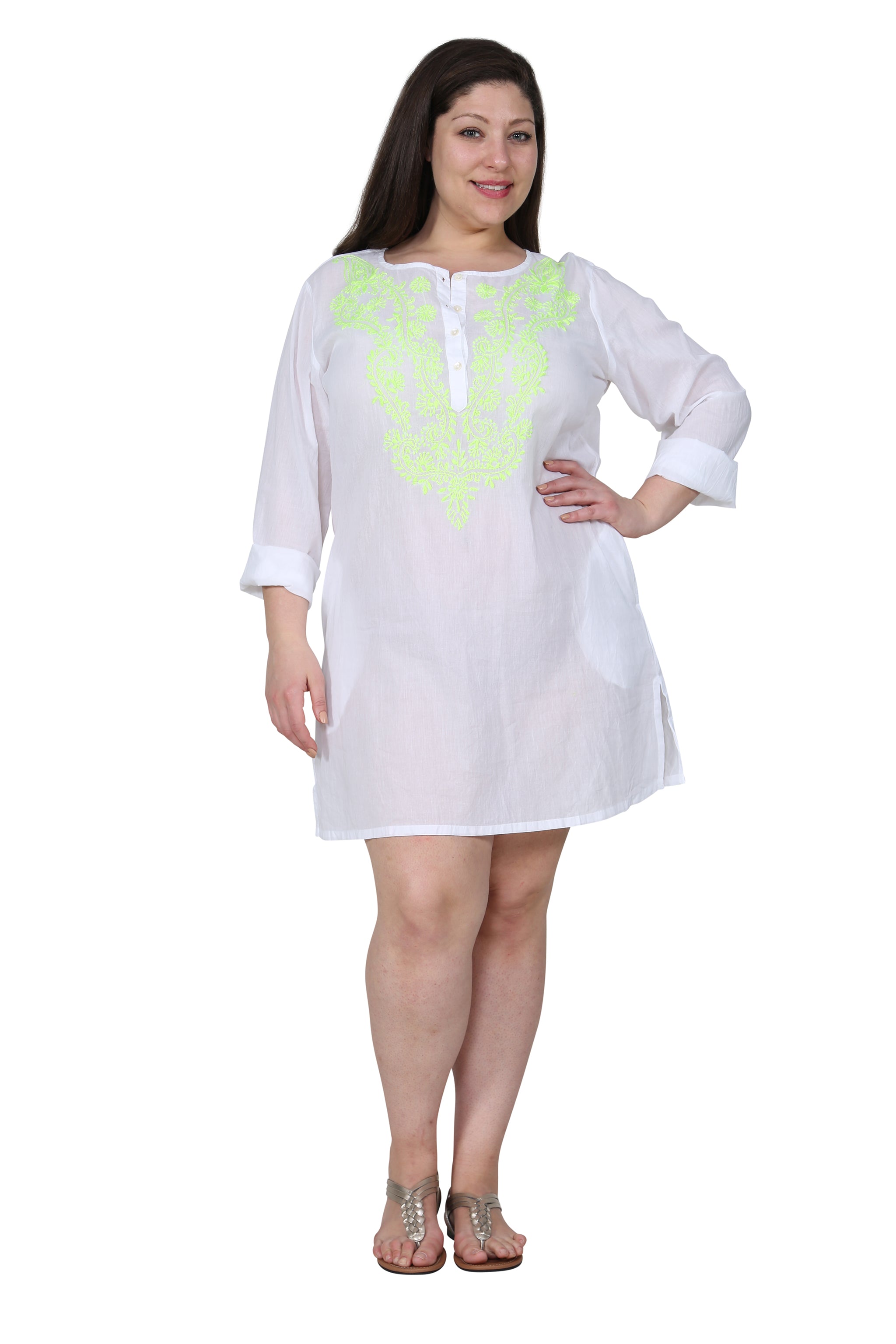 La Cera Plus Size Long Sleeve Button Front Cover Up - La Cera
