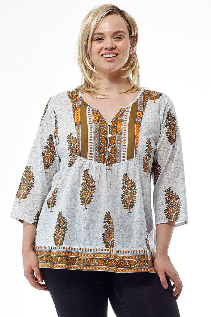 La Cera Plus Size 3/4 Sleeve Printed Tunic Top - La Cera - 1