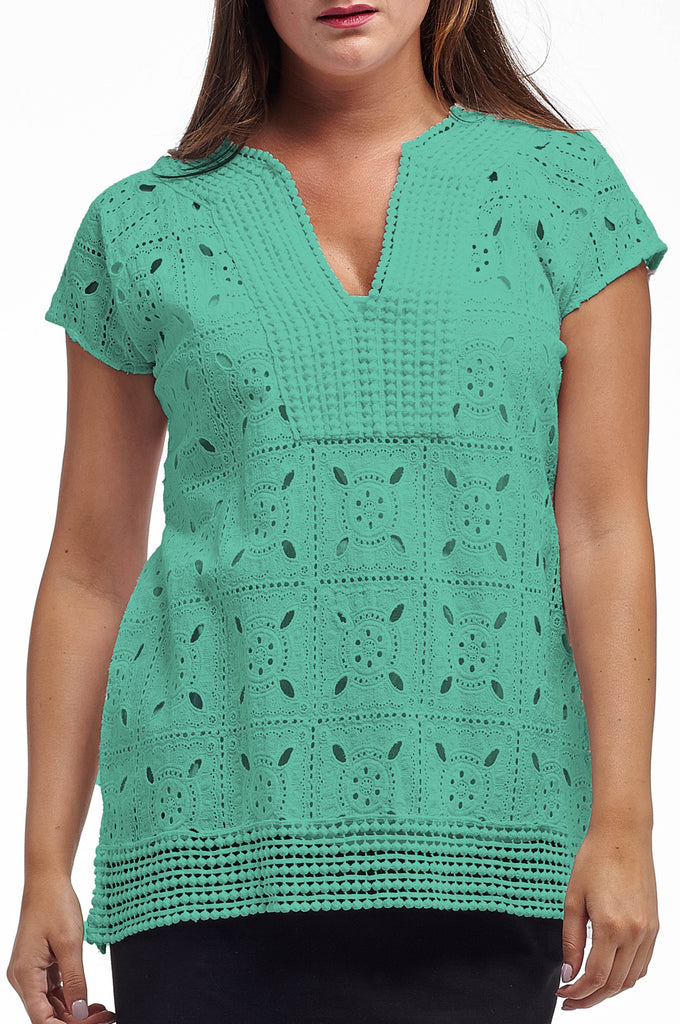 La Cera Cap Sleeve Medallion Lace Tunic - La Cera