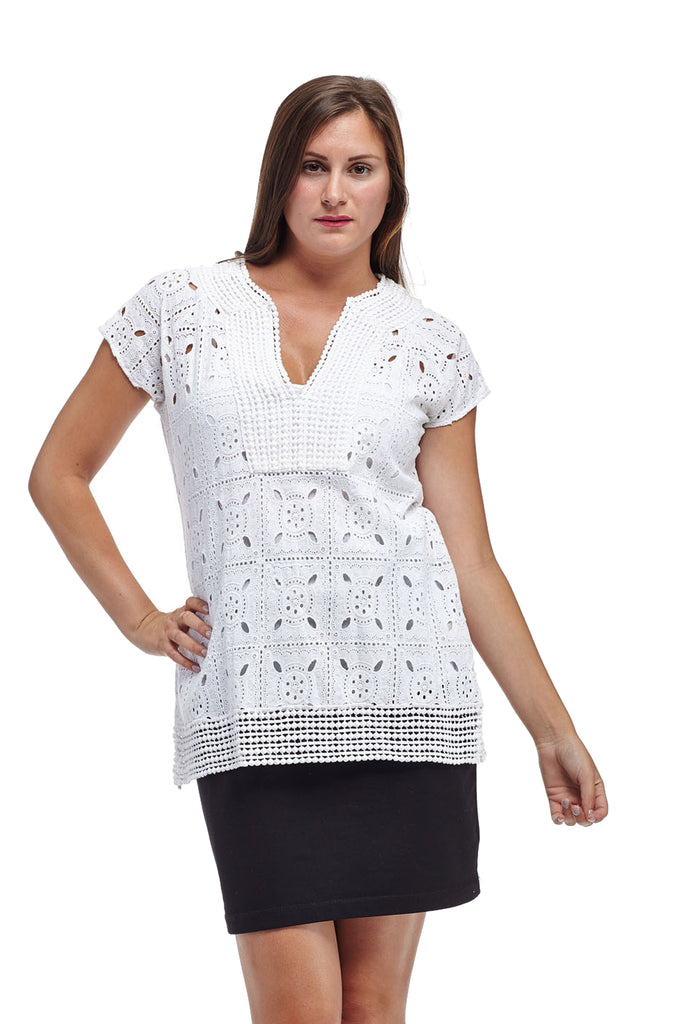 La Cera Cap Sleeve Medallion Lace Tunic - La Cera