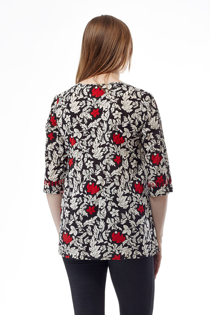 Black and Red Floral Top - La Cera