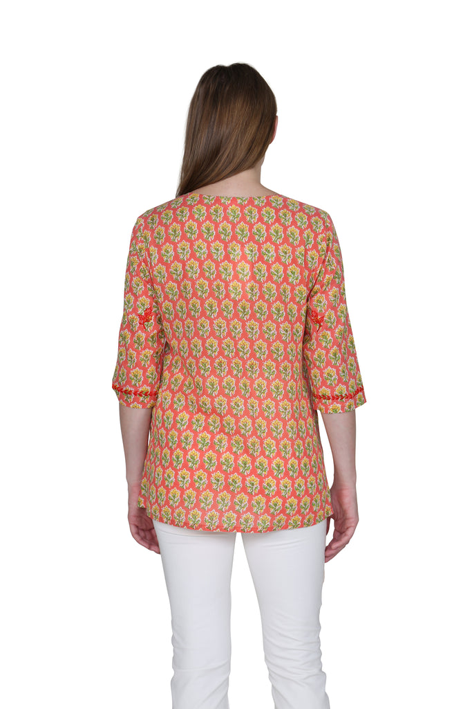 Block Print Tunic With Tonal Embroidery - La Cera