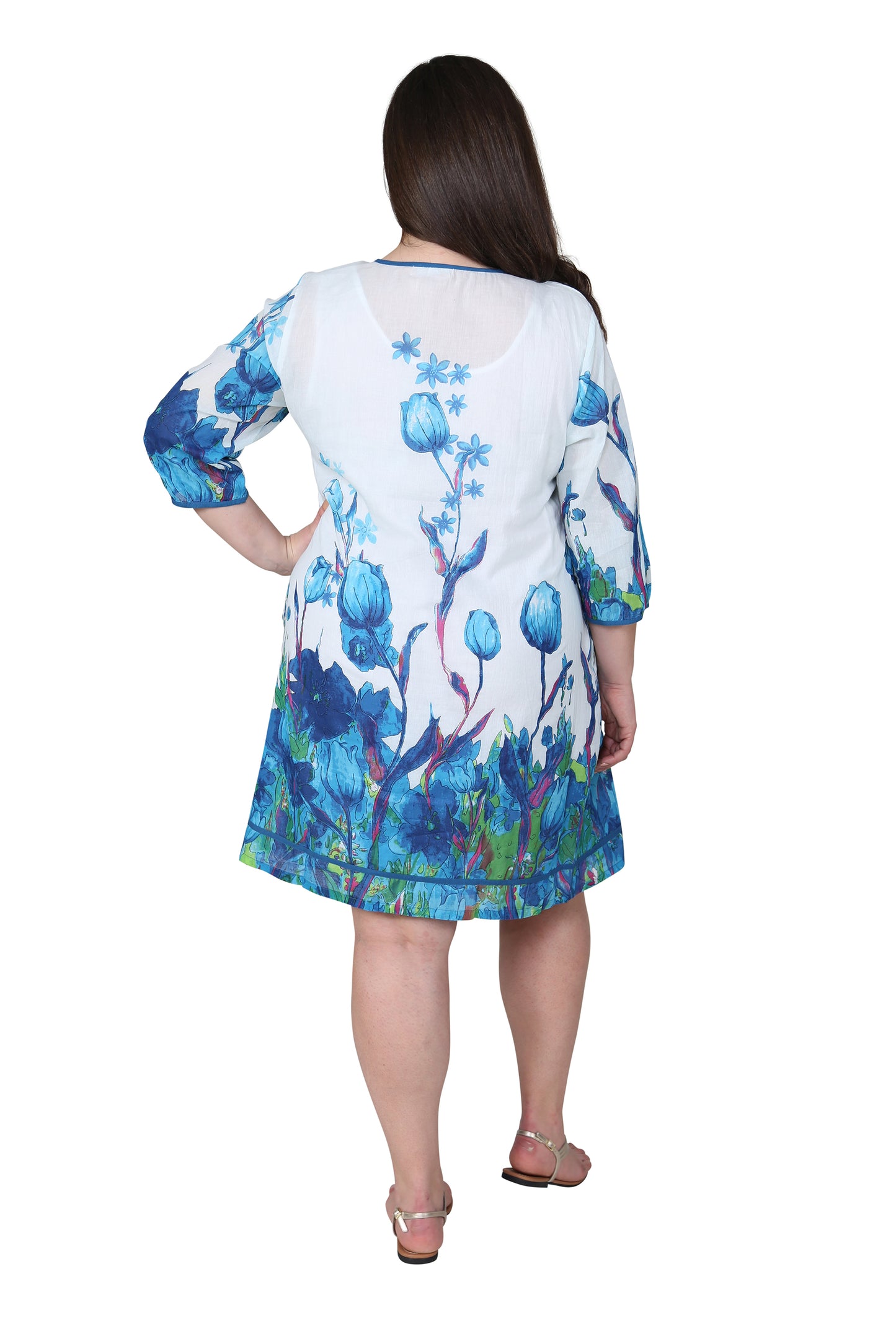 Plus Size Tulip Print Pleated Tunic Dress - La Cera