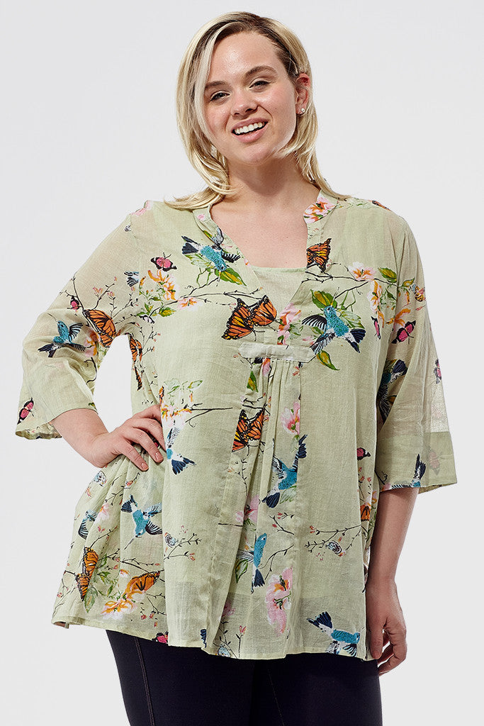 La Cera Plus Size Hummingbird/Butterfly Print Tunic - La Cera - 1