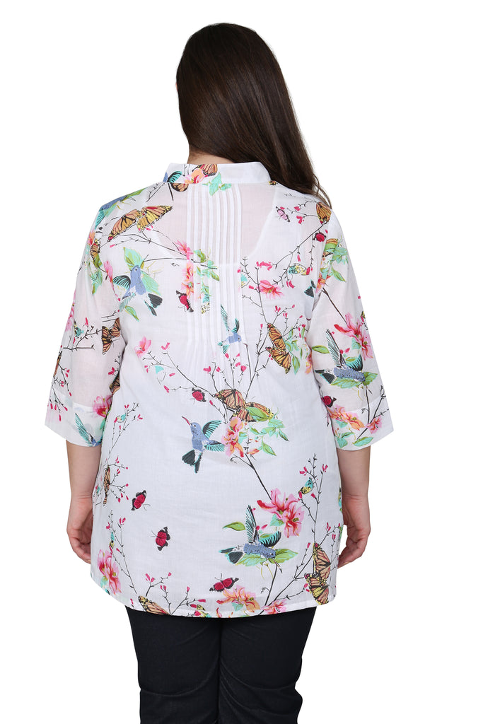 Plus Size Hummingbird/Butterfly Print Tunic - La Cera