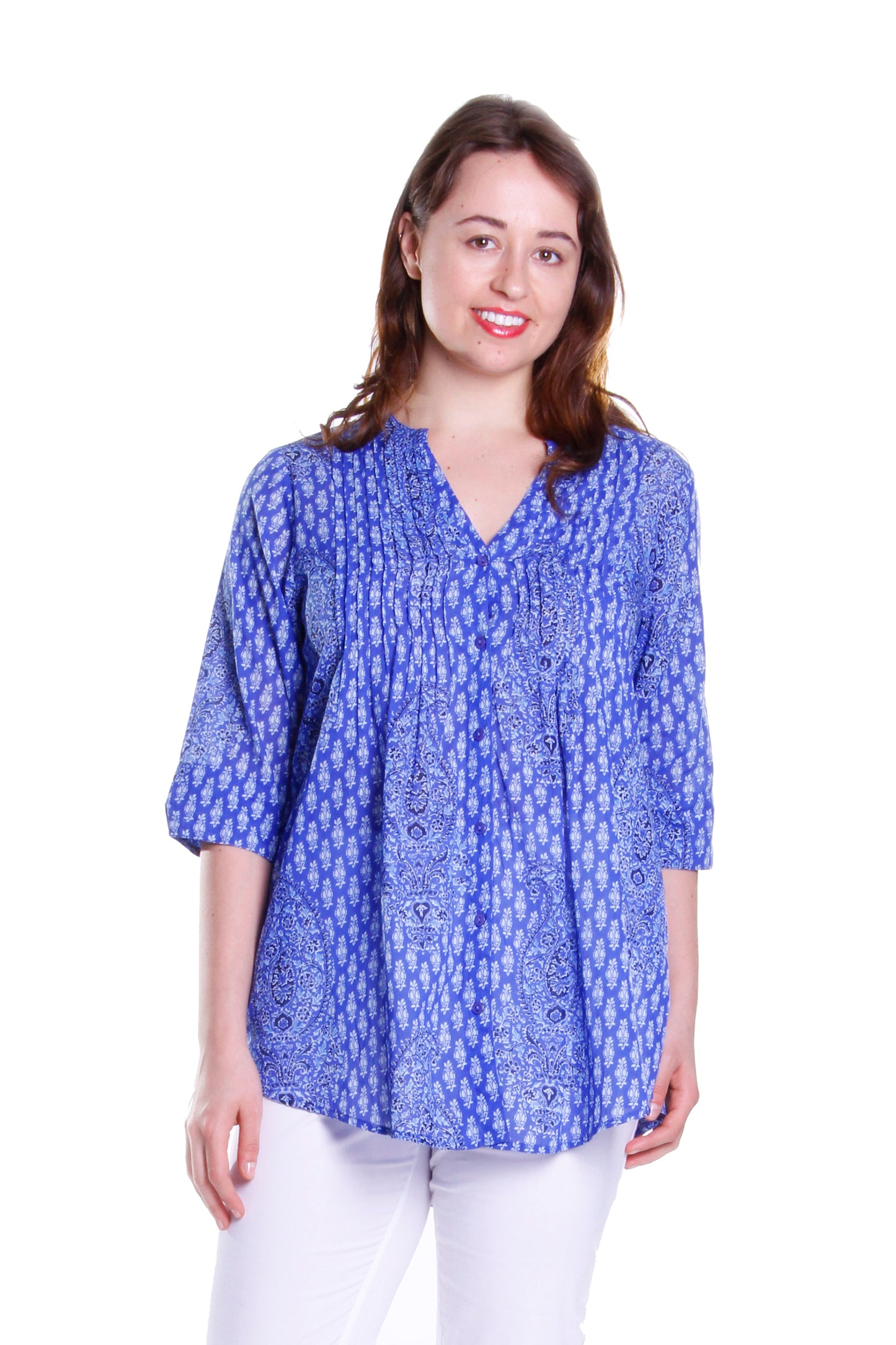 Túnica Plisada Paisley Azul