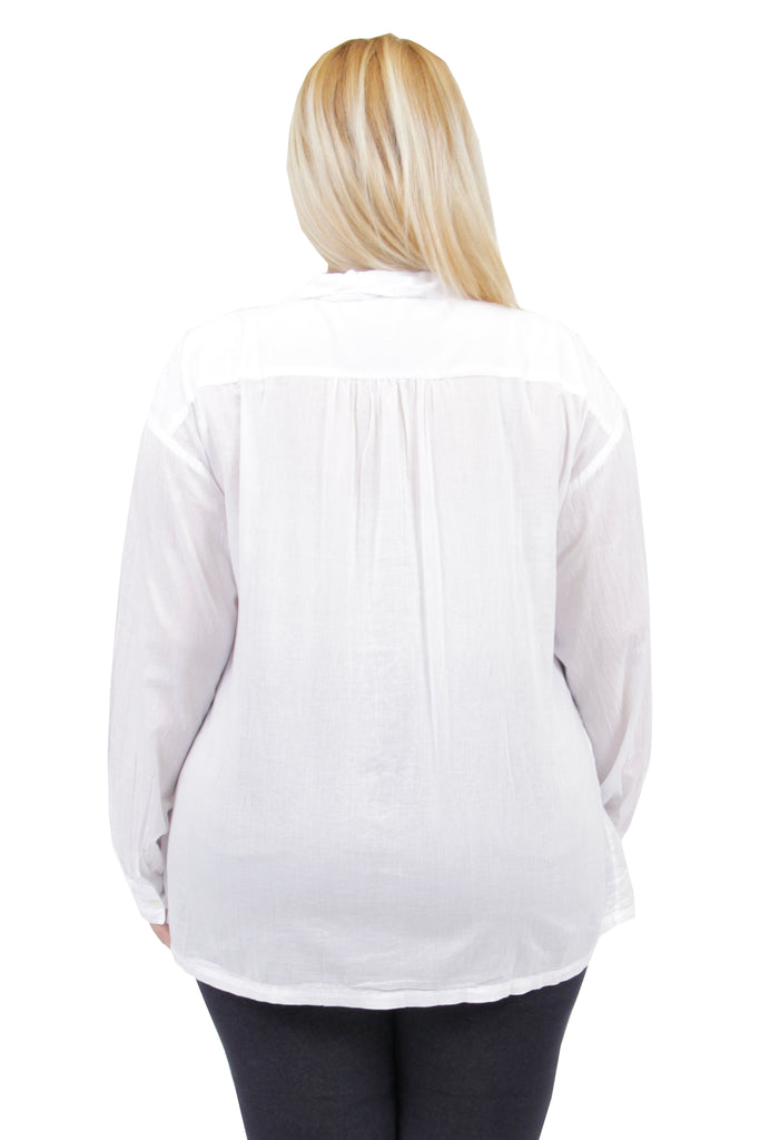 La Cera Plus Size White Puckered Button-up Top - La Cera