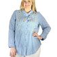 Seersucker Embroidered Button Front Shirt - Plus Size - La Cera