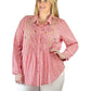 Seersucker Embroidered Button Front Shirt - Plus Size - La Cera