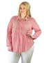 Seersucker Embroidered Button Front Shirt - Plus Size - La Cera