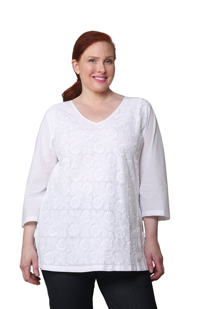 La Cera Plus Size Full Embroidered V-Neck Tunic - La Cera