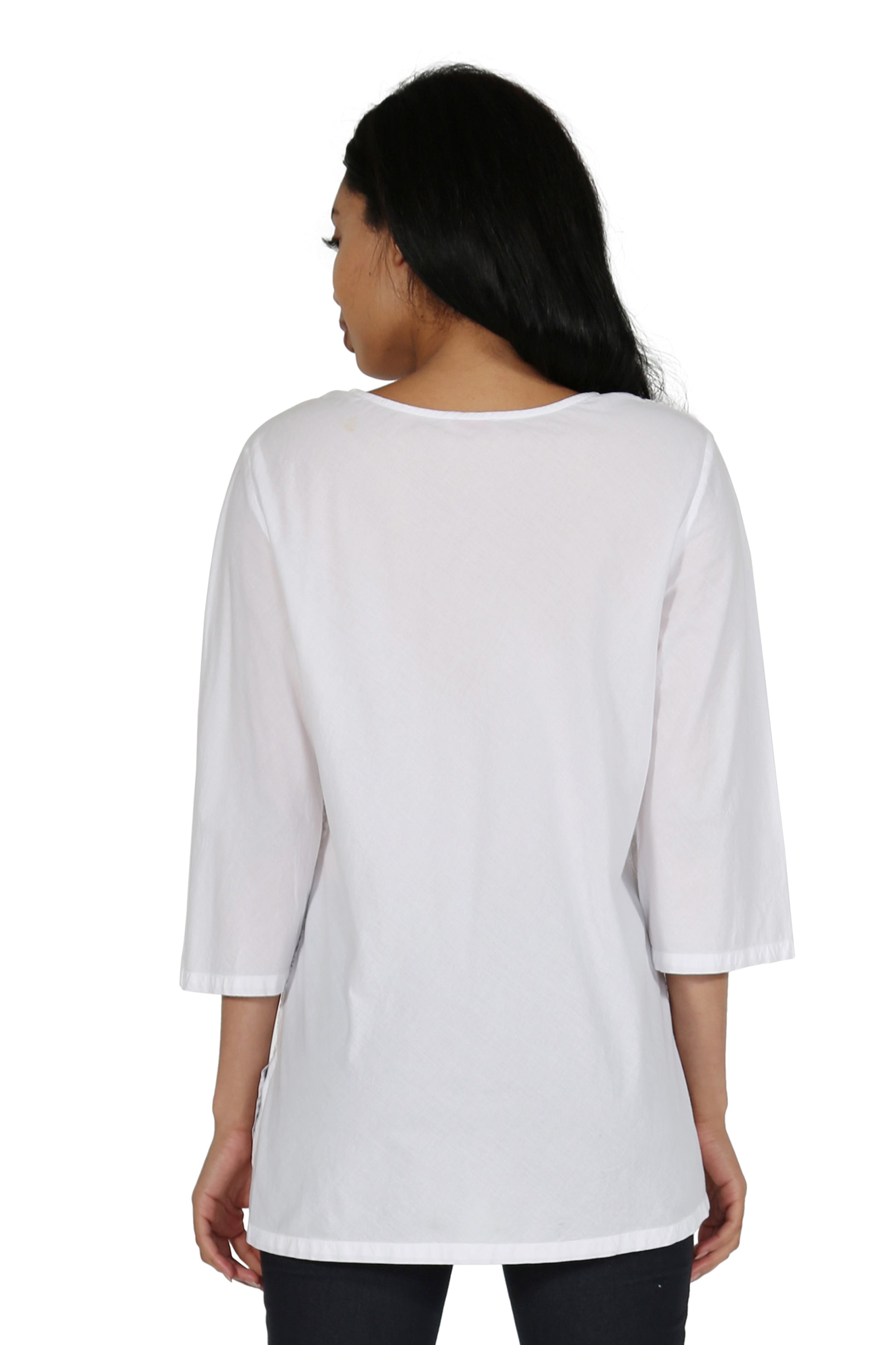 White Floral Embroidered Top - La Cera