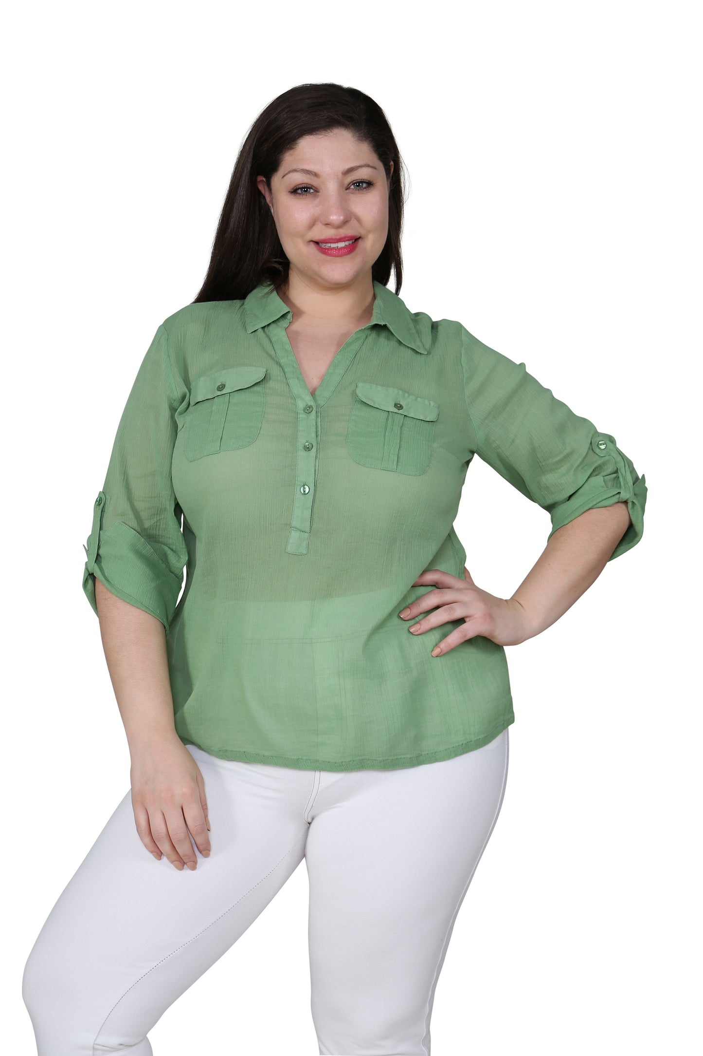 Camisa de campamento de gasa de algodón de talla grande