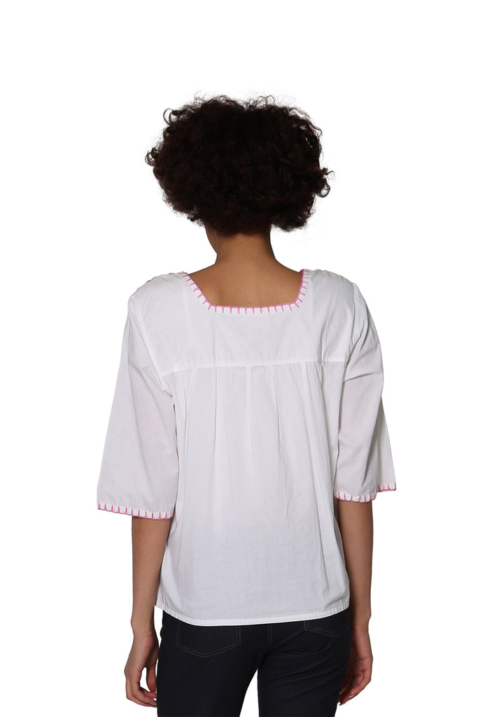 La Cera Square Neck Embroidered Top - La Cera