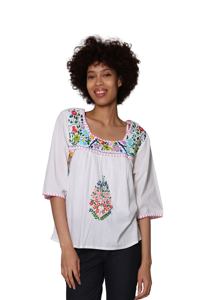 La Cera Square Neck Embroidered Top - La Cera