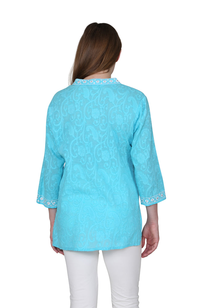 La Cera Floral Embroidered Tunic Top - La Cera