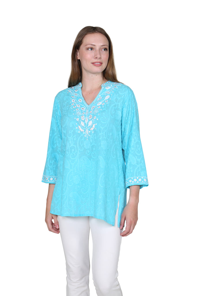 La Cera Floral Embroidered Tunic Top - La Cera